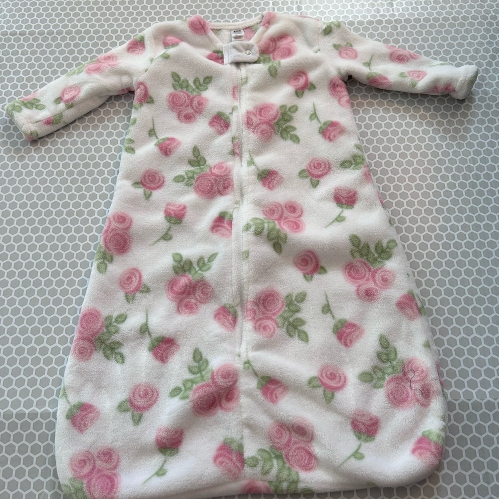 H B Rose Full Zip Fleece Sleep Sack - Pink Rose Print Size 6-12M